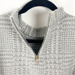 Chico's CHICO’S Gray Silver Metallic Monochrome Plaid Mock Neck Back Zip Sweater Large Photo 4