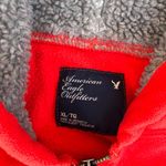 American Eagle Y2K Embroidered Faux Fur Sherpa Lined Zip Up Hoodie Jacket Long Sleeve Red Size L Photo 3