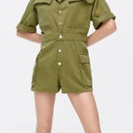 ZARA NEW DENIM JUMPSUIT WITH POCKETS KHAKI WOMENS SIZE XL V NECK FLAP Photo 0