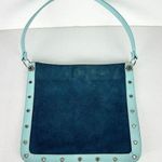 Vintage Y2K Old Navy Suede Leather Purse Blue Teal 11"x9.75" Photo 0