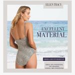 Ellen Tracy One Piece Swimsuit, High Neck with Keyhole Cutout Wheat, Speckled Photo 5