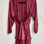ZARA Balloon Sleeve Satin Silky Ruffle Mini Dress Burgundy Women's Size Small Photo 2