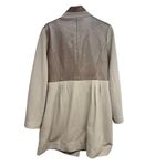 Badgley Mischka  Designer Beige Wool Pea Coat Leather Trim Luxury Jacket Large Photo 2