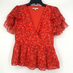 Madewell  Red Tiered Sleeve Peplum Top in Metallic Prairie Posies Ruffle Size 4 Photo 2