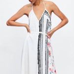 ZARA  Combined Asymmetric Halter V-Neck Dress Rose Print Black/White/Red Sz S NEW Photo 2