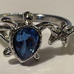 Turtle and sea star fish ring size 8 silver pretty gift for mom or wife starfish Blue Photo 0