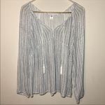 Old Navy ✨  White Blue Printed Tassel Tie Long Sleeve Top✨ Photo 5