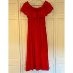 J.crew red orange jersey ruffle neck off shoulder midi dress M Size M Photo 2