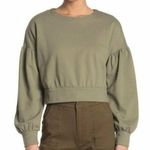Abound  Womens Olive Green Puff Sleeve Cropped Pullover Sweatshirt Photo 0