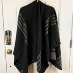 BB Dakota Black & Grey Reversible Striped Plaid Poncho Shawl Wrap Photo 7