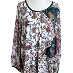 Calvin Klein  Blouse Womens 2X White Floral Multicolor Black Faux Leather Trim Photo 0
