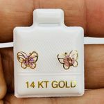 Stamped 14k Solid Gold Earrings Small Butterfly Studs  Photo 3