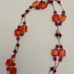 NWOT Glass Stone Red and Orange Necklace Photo 2