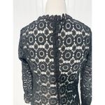 None Boho Open Knit Crochet Floral Lace Top Long Sleeves High Neck Black Size Large Photo 7