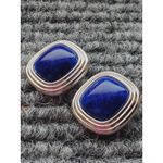 Christian Dior Silver Tone Faux Lapis Clip on Earrings 1" Photo 2
