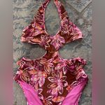 Aerie  Ruffle Halter One Piece Swimsuit L Desert Sand Photo 2