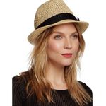 Woman’s black banded straw fedora hat Photo 0