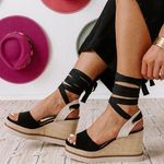 Soda Black Lace Up Wedge Photo 4