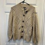 Who What Wear Women's XL Wool Blend Oatmeal Button Cardigan Sweater Puff Sleeves Photo 0