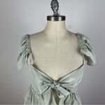 Stone Cold Fox  Sage Green Silk Ruffle Tie Crop Top Photo 3