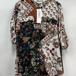 Calvin Klein NWT S Floral Blouse long sleeve roll tab button down v- neck office Photo 0