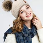 Arctic Paw Pom Pom Beanie Cable Knit Fleece Lined Winter Beanie Women Hat Photo 3