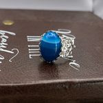 Handmade Blue Striped Glass Statement Ring Adjustable Stainless Steel Filigree Photo 1