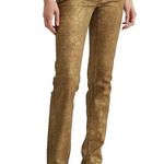 NWT Lauren Ralph Lauren Coated Metallic Skinny Ankle Stretch Jeans | Gold | 25/0 Photo 0