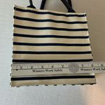 Small Striped Canvas Tote Bag snap closure beige and navy stripes Blue Photo 4
