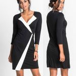 Venus wrap fitted work formal black dress with white trim Size XS Photo 0