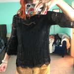 Monteau Black Lace Blouse | Keyhole Back & 3/4 Sleeves | Size XL (Runs Small) Photo 3