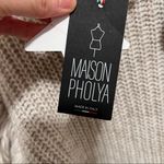 Maison Pholya Cream Beige Ribbed Knit Wool Alpaca Blend Sweater With Scarf XS Tan Photo 2