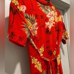 Notations VTG 90s Red Tropical Button Down Collared Short Sleeve Maxi Dress - S Photo 8