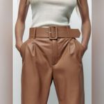 ZARA  BELTED FAUX LEATHER SKINNY PANTS Beige/Brown Size S NEW Photo 3