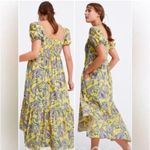 ZARA  Midi Dress Size M Yellow Paisley Smocked Puff Sleeve Cottagecore Garden Photo 1