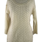 Covington  Size L Gold Metallic 3/4 Sleeve Crew Neck Sweater Cream Textured Front Photo 0