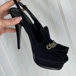 Yves Saint Laurent Black Suede Fringe Chain Open Toe Slingback Stiletto Heel 8.5 Photo 1