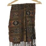 Free People Brown & Orange Tribal Print Rectangle Fringe Scarf Photo 0