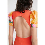 Desigual  Puff Sleeve Cutout Back Knit Midi Dress Red Orange Multicolor M Photo 10