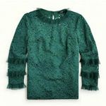 J.Crew  Green Teal Lace Elegant Blouse Top Shirt Ruffle Size S Small Photo 0