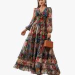NEW Spring Boho V Neck Long Sleeve Ruffle Floral Photoshoot Maxi Dress S Blue Photo 2