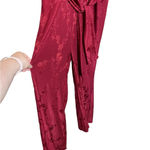 ZARA NWT RED BURGUNDY WIDE LEG FLORAL PRINT JACQUARD JUMPSUIT BELT SIZE SMALL Photo 3