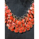 Women's Statement Red Beaded Bib Necklace With Gold Chain And Lobster Claw Lock Photo 2