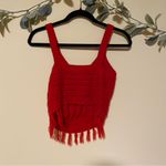 Red Crochet Knit Tassel Sweater Tank Photo 3