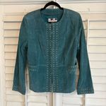 Bradley Teal‎ Leather Lace Detail Jacket Size Medium Blue Photo 0