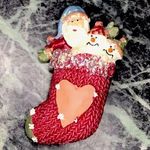 Glitter Christmas Stocking Santa Snowmen pin Red Photo 0