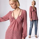 Equipment Arden Puff Sleeve Silk Top in Red Geometric Print Photo 1