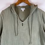 Pure Jill Women's Hooded Gauze Tunic Top Olive Green Button Front Pockets Casual Size L Photo 5