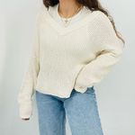 American Eagle  ultra slouchy boho ivory knit v-neck wide neck sweater xs Photo 0