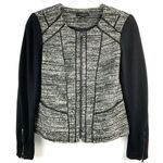 Ann Taylor Black White Tweed Mixed Media Full Zip Blazer Jacket 0 Photo 0